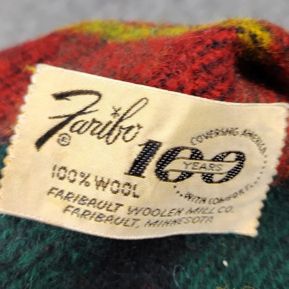 VTG 1960s Faribault Wool Blanket Plaid Red Green 62x52